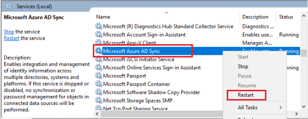 Restart the Azure AD Sync service using the GUI