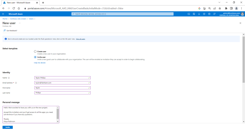 Screenshot showing the New Guest User invitation entry page.