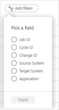 Screenshot that shows fields that you can add as filters.