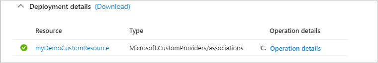 Screenshot of the Azure portal displaying the successful deployment of the new associations resource.