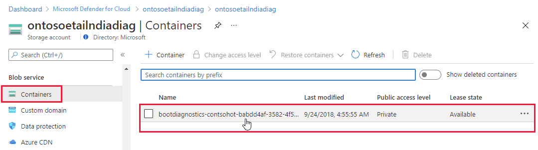 Opening a blob container from an Azure Storage account.