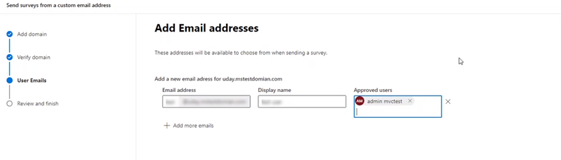 Добавяне на информация за имейл адрес.