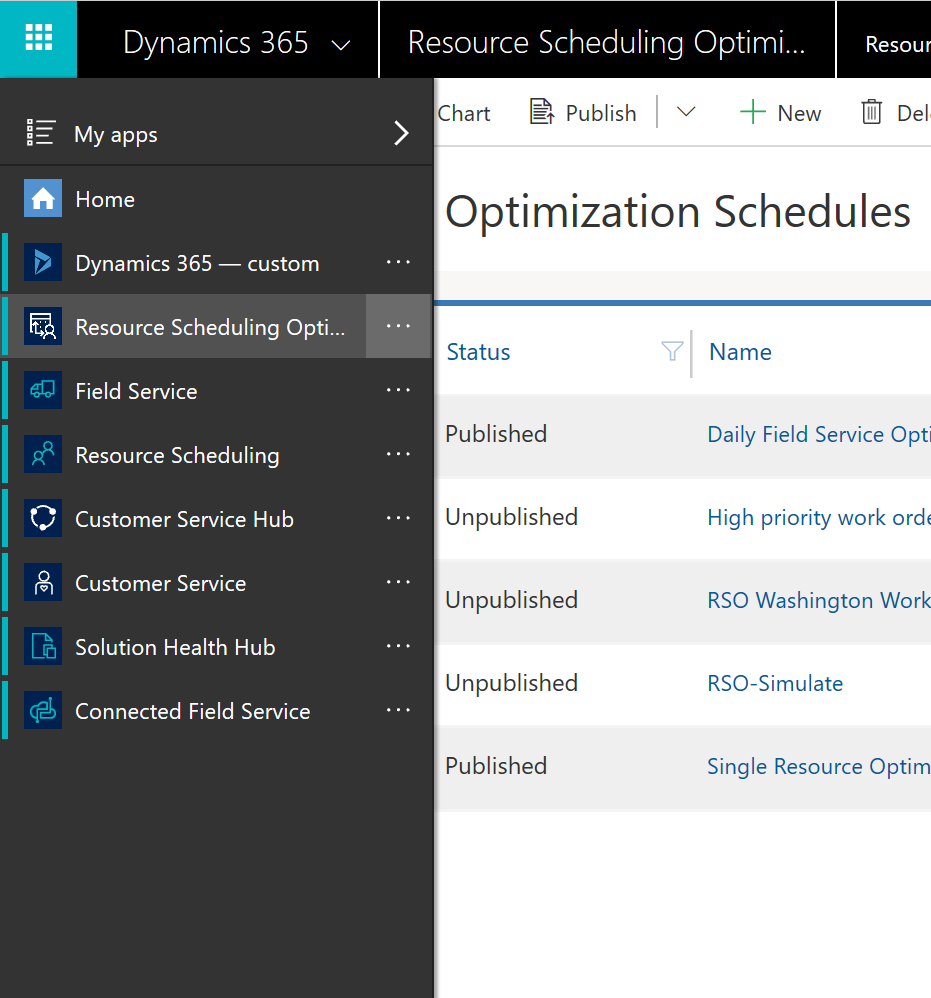 Екранна снимка на Resource Scheduling Optimization приложението.