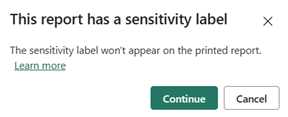Screenshot of the sensitivity label warning.