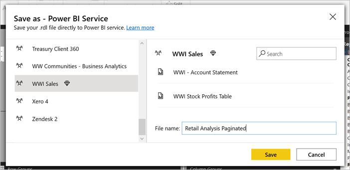 Screenshot showing Select a workspace.