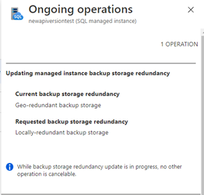 Change backup storage redundancy notification