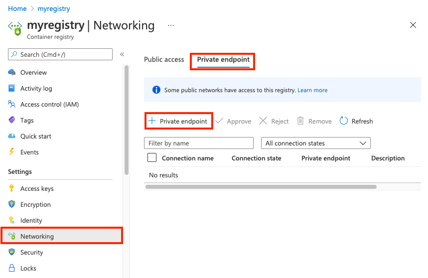 Add private endpoint to registry