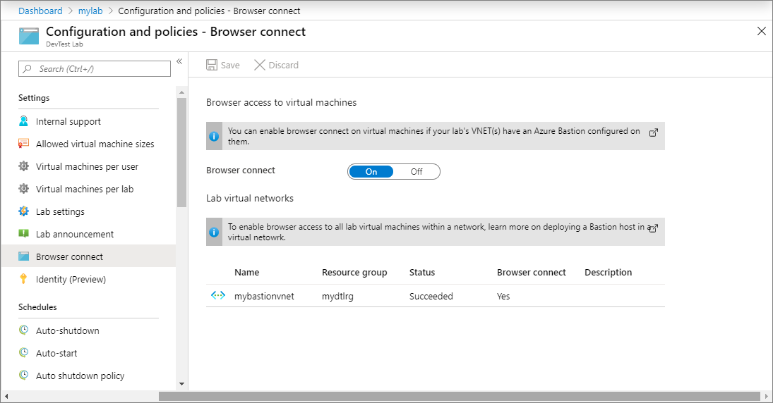 Screenshot that shows enabling the browser connection.