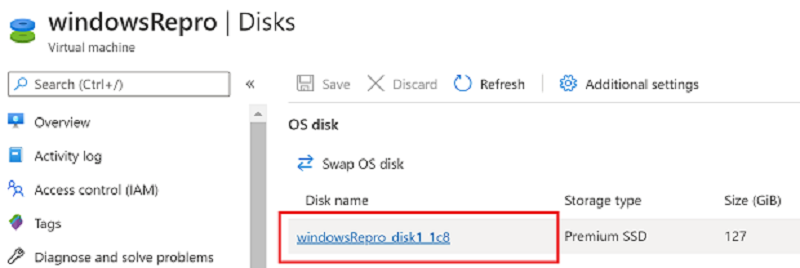 Screenshot that shows the Disks pane with a disk name selected.