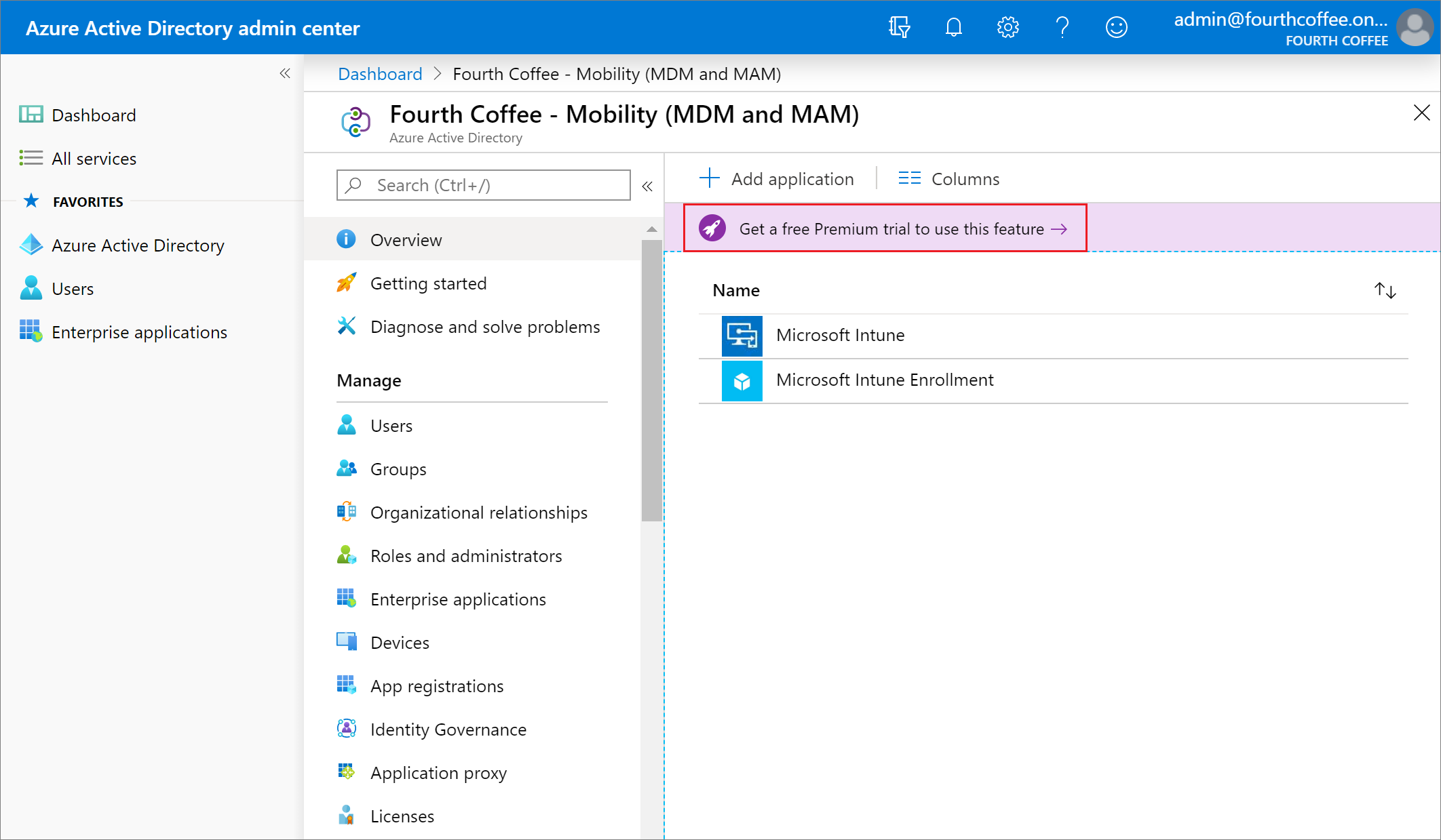 Select the Azure Active Directory free Premium trial