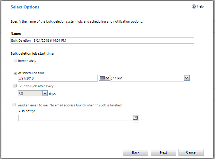 Captura de pantalla que mostra les opcions de supressió massiva de files.
