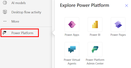 Captura de pantalla dels Power Platform serveis.