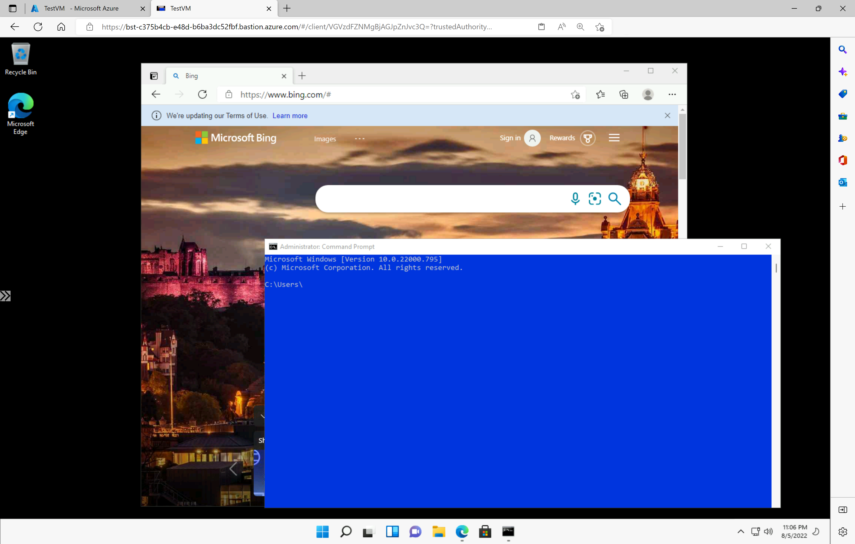 Snímek obrazovky s připojením k Windows 11 virtuálnímu počítači