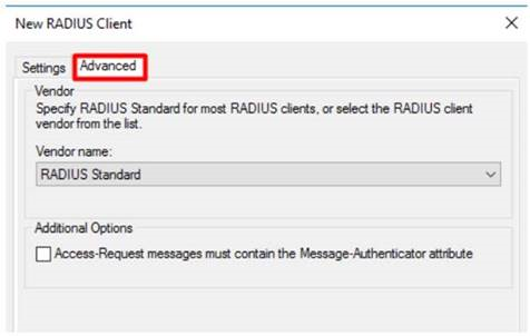 The image about RADIUS client Advanced settings