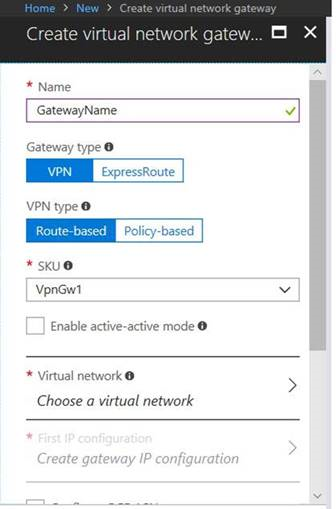 The image about virtual network gateway settings