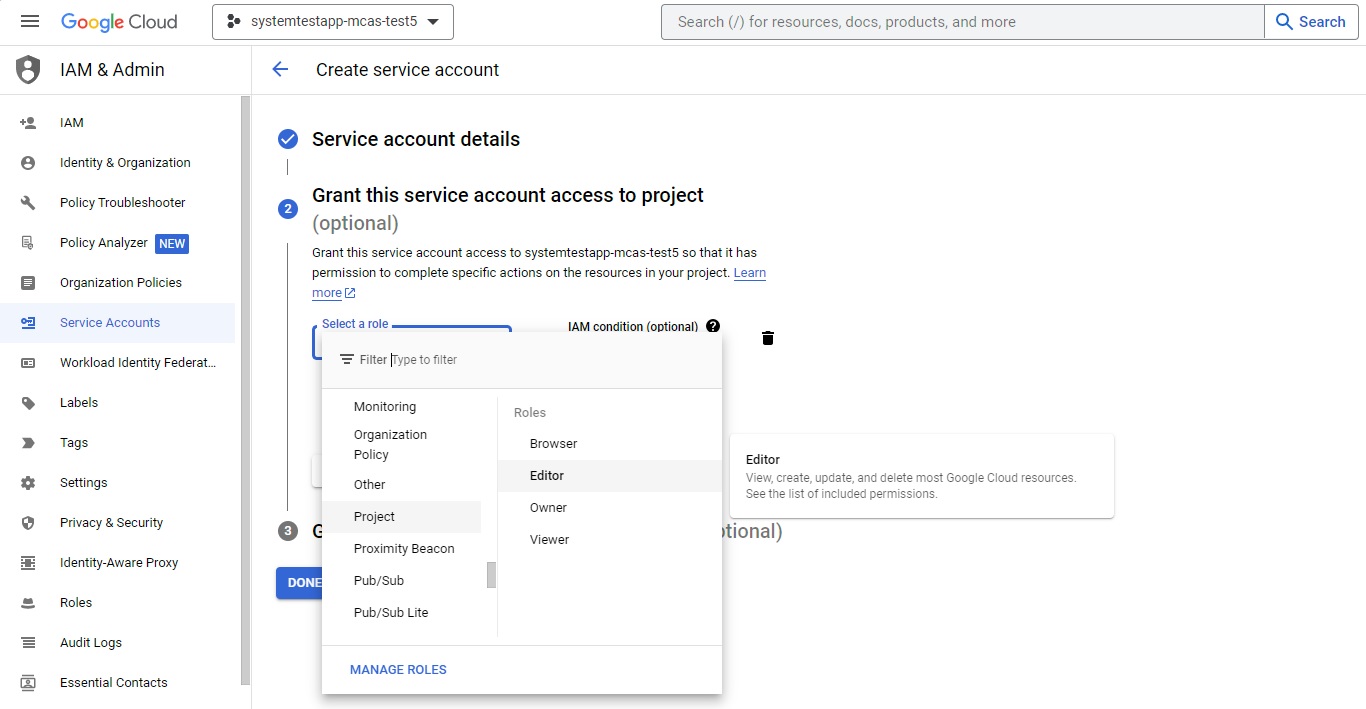 Grant this service account access to project.