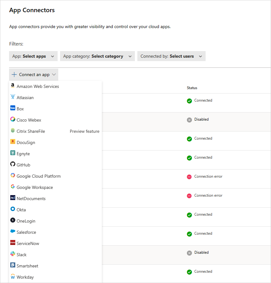 Screenshot of adding app connector.