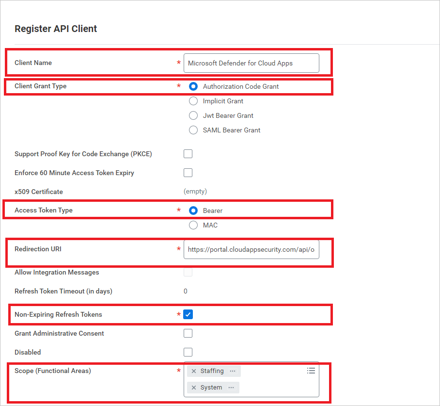 Screenshot of registering API client.