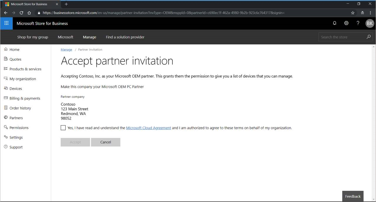 Screencap of Accept partner invitation page.