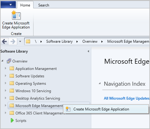 Microsoft Edge Akce kliknutí pravým tlačítkem na uzel správy