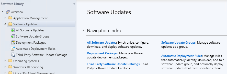 Configuration Manager navigačního indexu aktualizací softwaru.