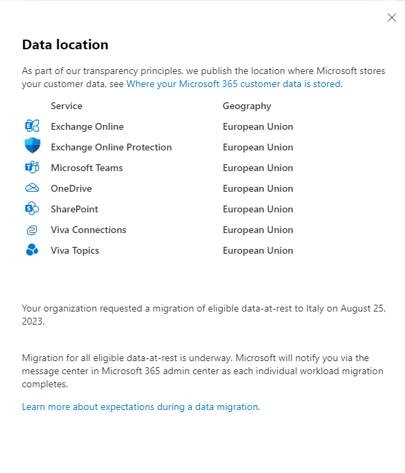 Snímek obrazovky s požadovanou migrací zobrazení umístění dat