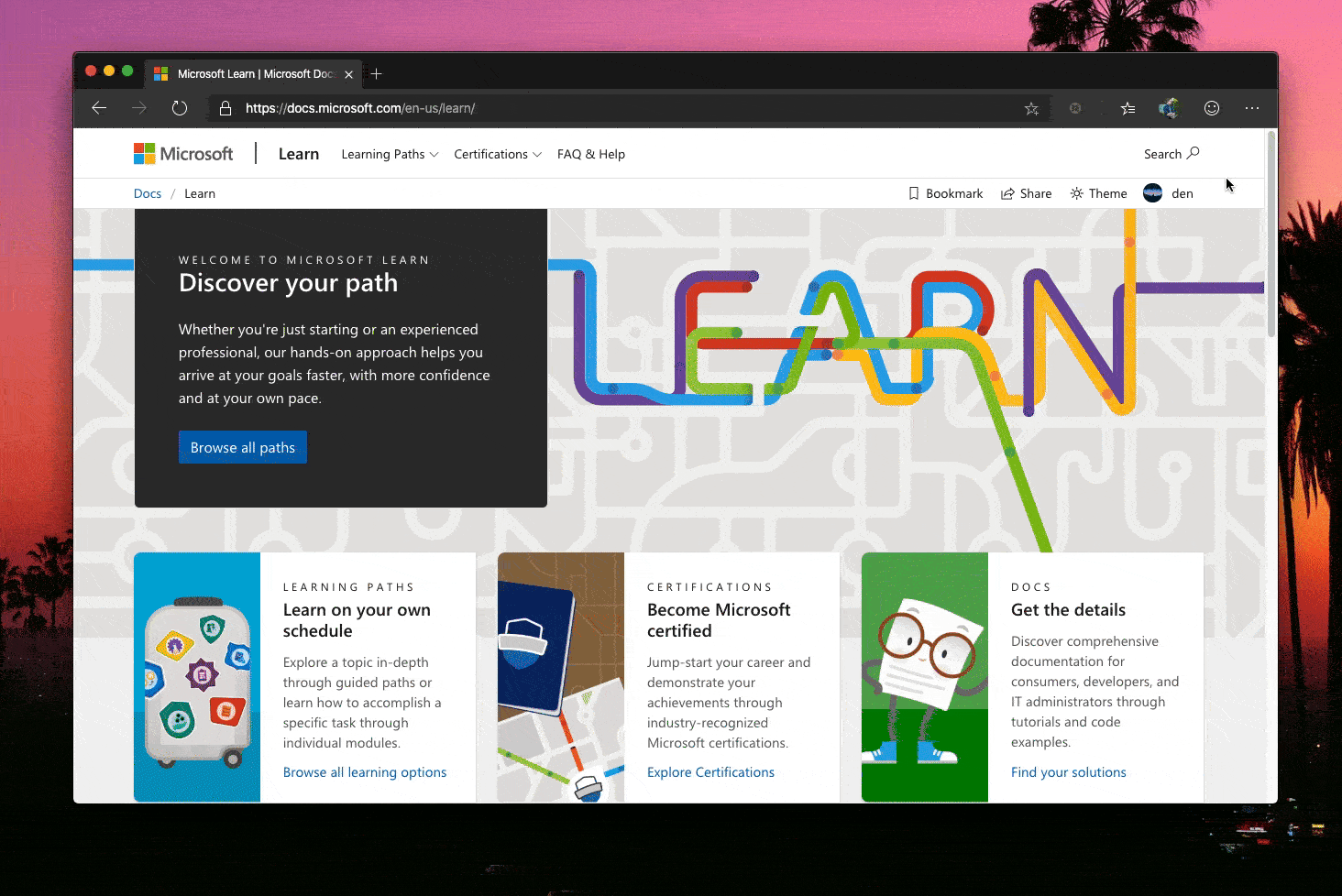 Profil uživatele na Microsoft Learn