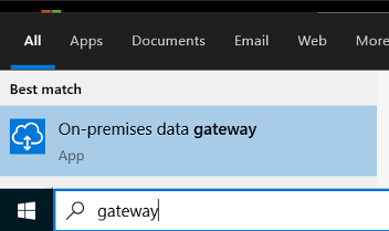Screenshot to search for the gateway application.