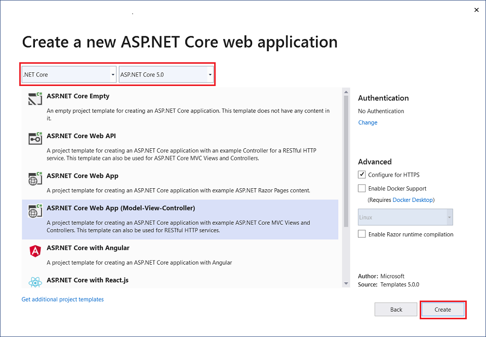 Vytvoření nové webové aplikace ASP.NET Core