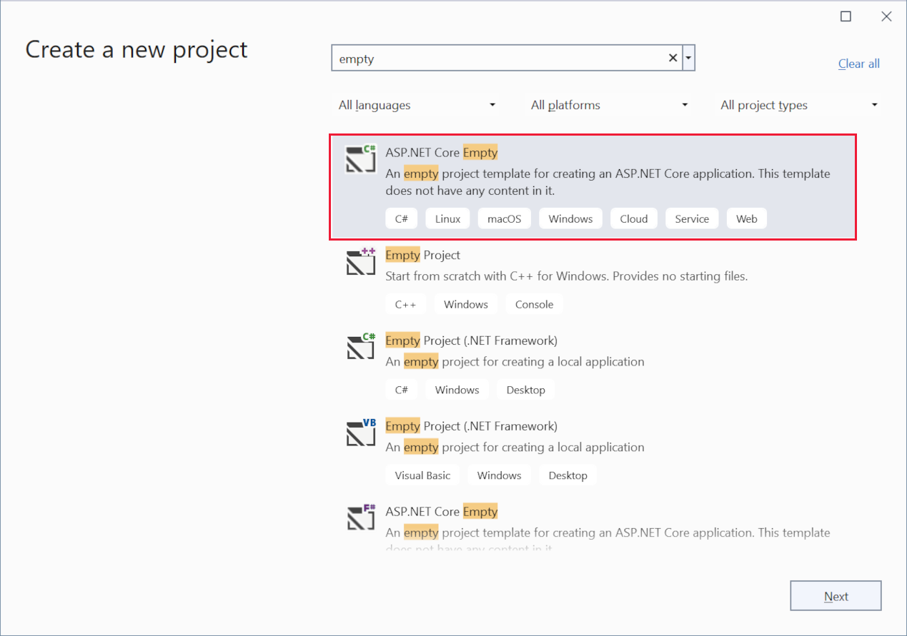 Vytvoření nového projektu v sadě Visual Studio