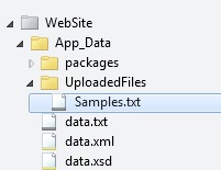 Snímek obrazovky hierarchie složek projektu zobrazující modře zvýrazněný soubor Samples tečka t x t ve složce Nahrané soubory
