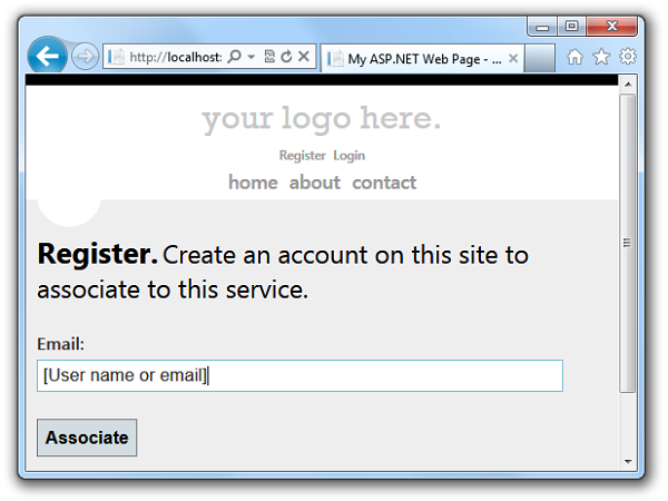 Snímek obrazovky znázorňující pole s uživatelským jménem nebo e-mailem na registrační stránce