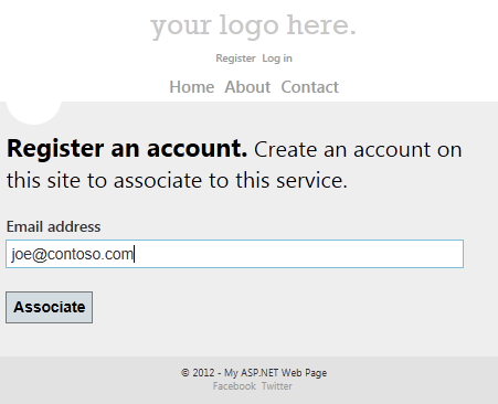 Snímek obrazovky znázorňující registrační stránku