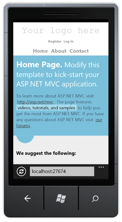 Snímek obrazovky se zobrazením mobilního prohlížeče s desktopovou verzí stránky nové šablony projektu