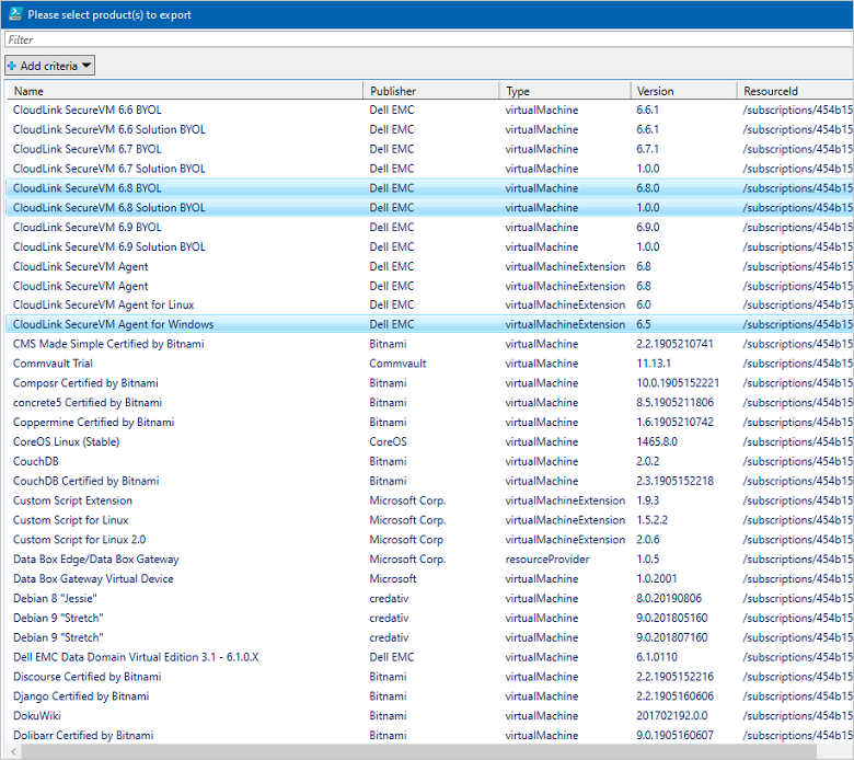 Snímek obrazovky s dalším seznamem všech registrací služby Azure Stack dostupných ve vybraném předplatném