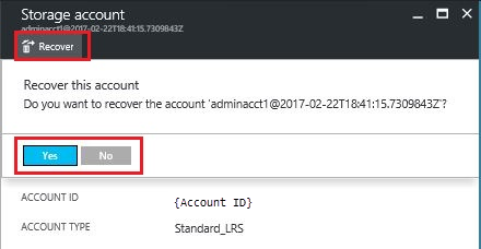 Recover storage account confirmation