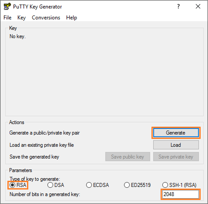 Konfigurace generátoru klíčů PuTTY