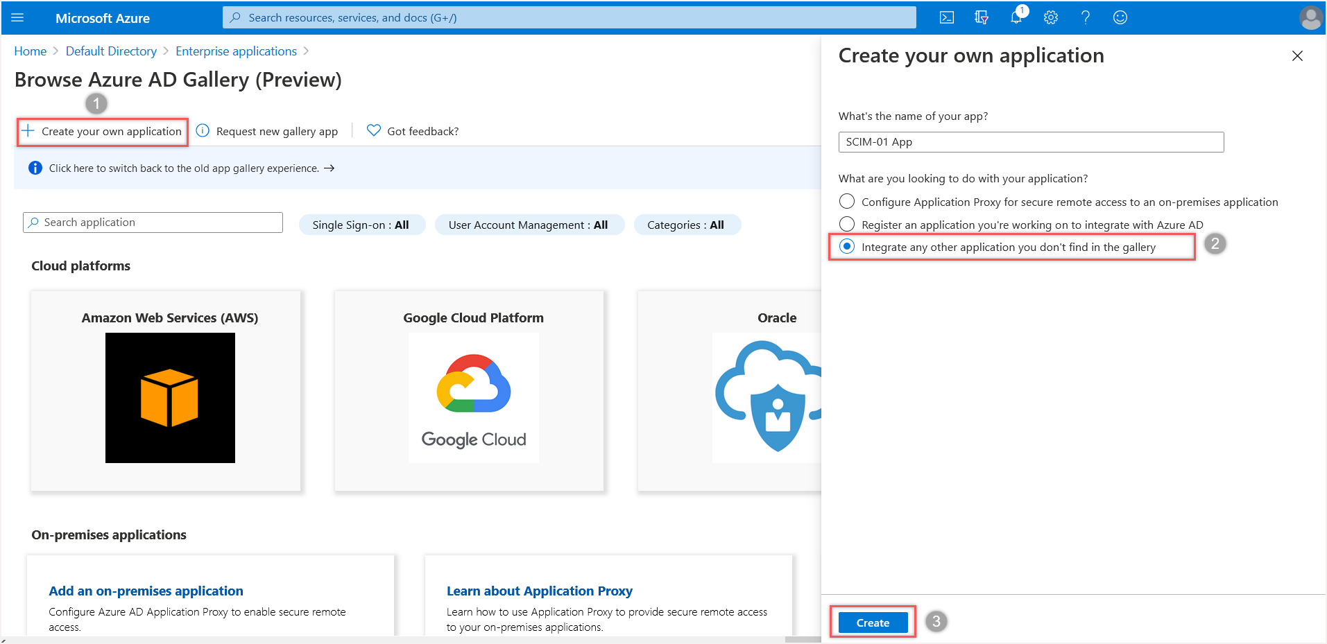 Screenshot shows the Azure AD application gallery