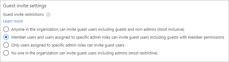 Screenshot showing Guest invite settings.
