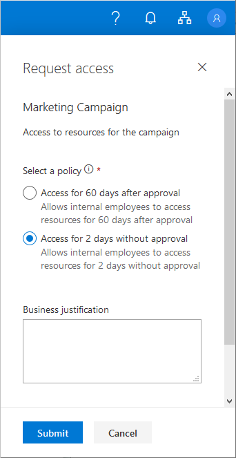 My Access portal - Request access - multiple policies