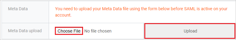 Screenshot shows the Upload option for a Meta Data file.