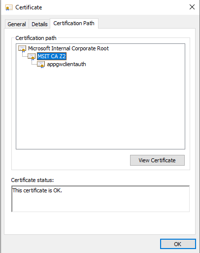 Screenshot of intermediate certificate.