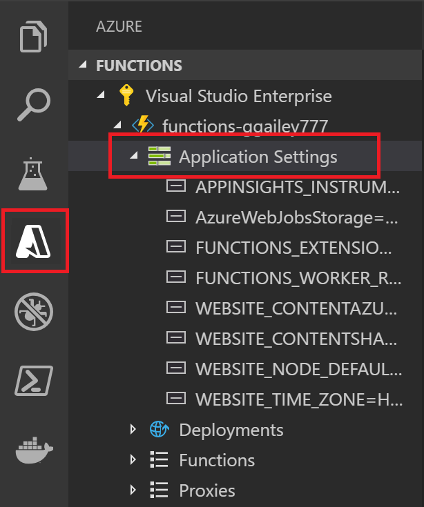  Snímek obrazovky pro zobrazení nastavení aplikace funkcí v editoru Visual Studio Code