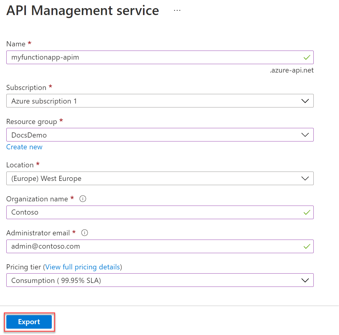 Vytvoření nové služby API Management