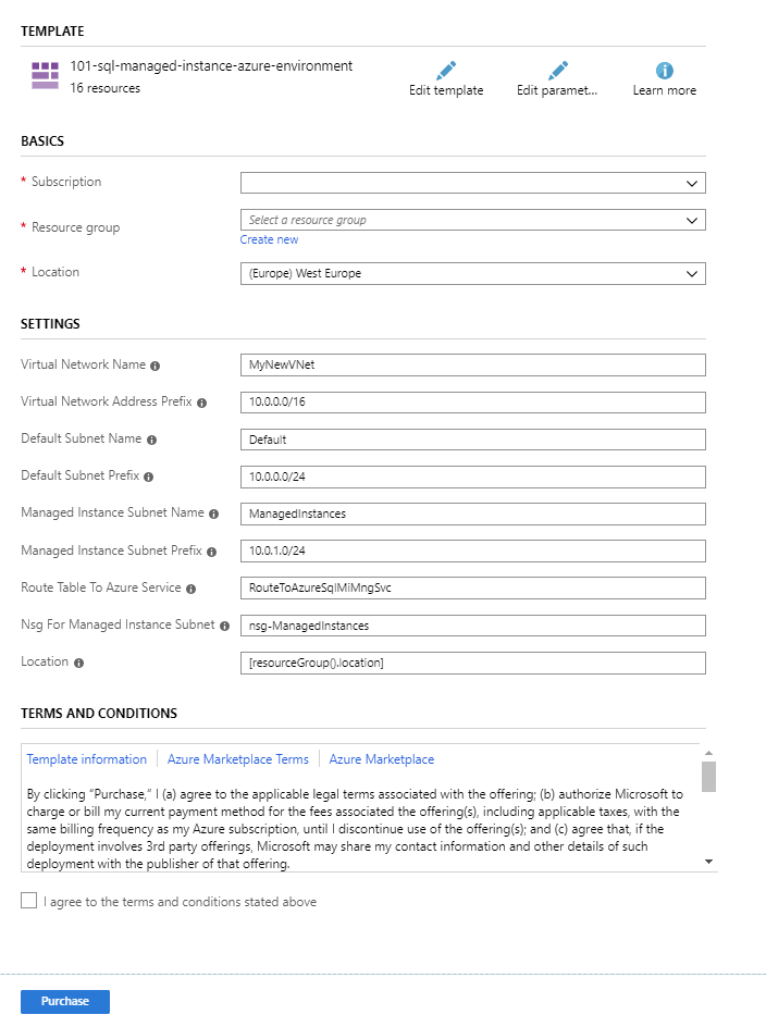 Resource Manager template for configuring the Azure network