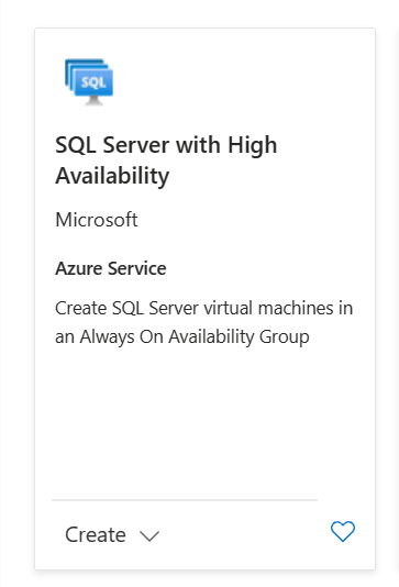 Snímek obrazovky webu Azure Portal znázorňující dlaždici Marketplace pro SQL Server s vysokou dostupností