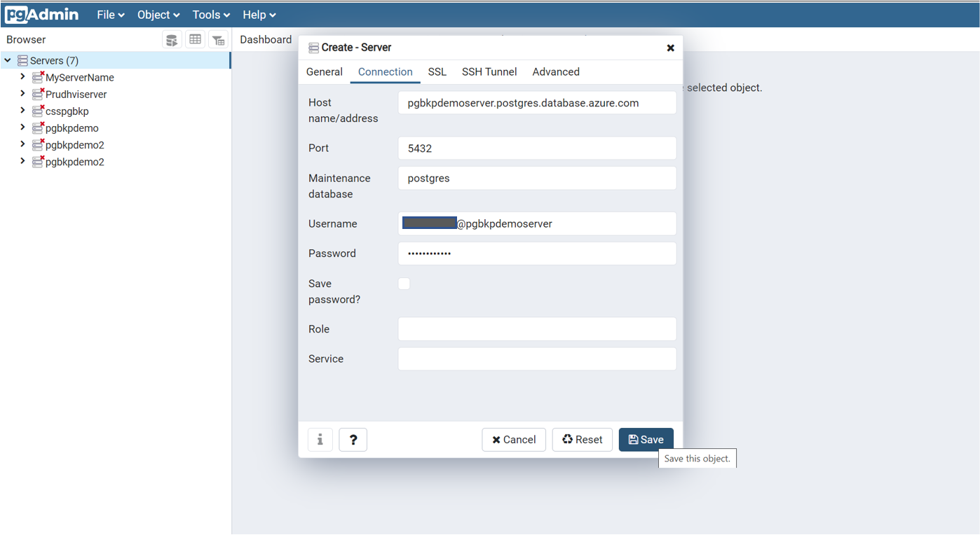 Screenshot showing the option to create new server using PG admin tool.