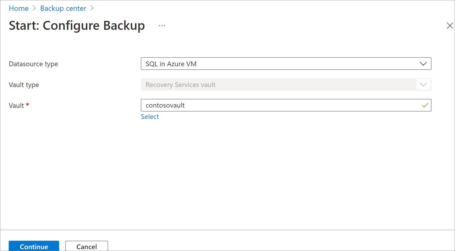 Screenshot showing to select Backup to view the databases running in a VM.
