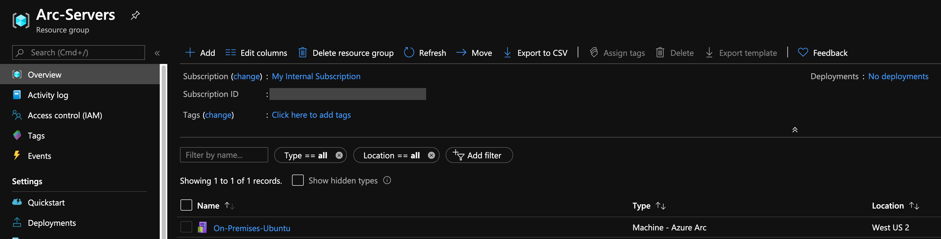 A screenshot of an Azure Arc-enabled resource in the Azure portal.