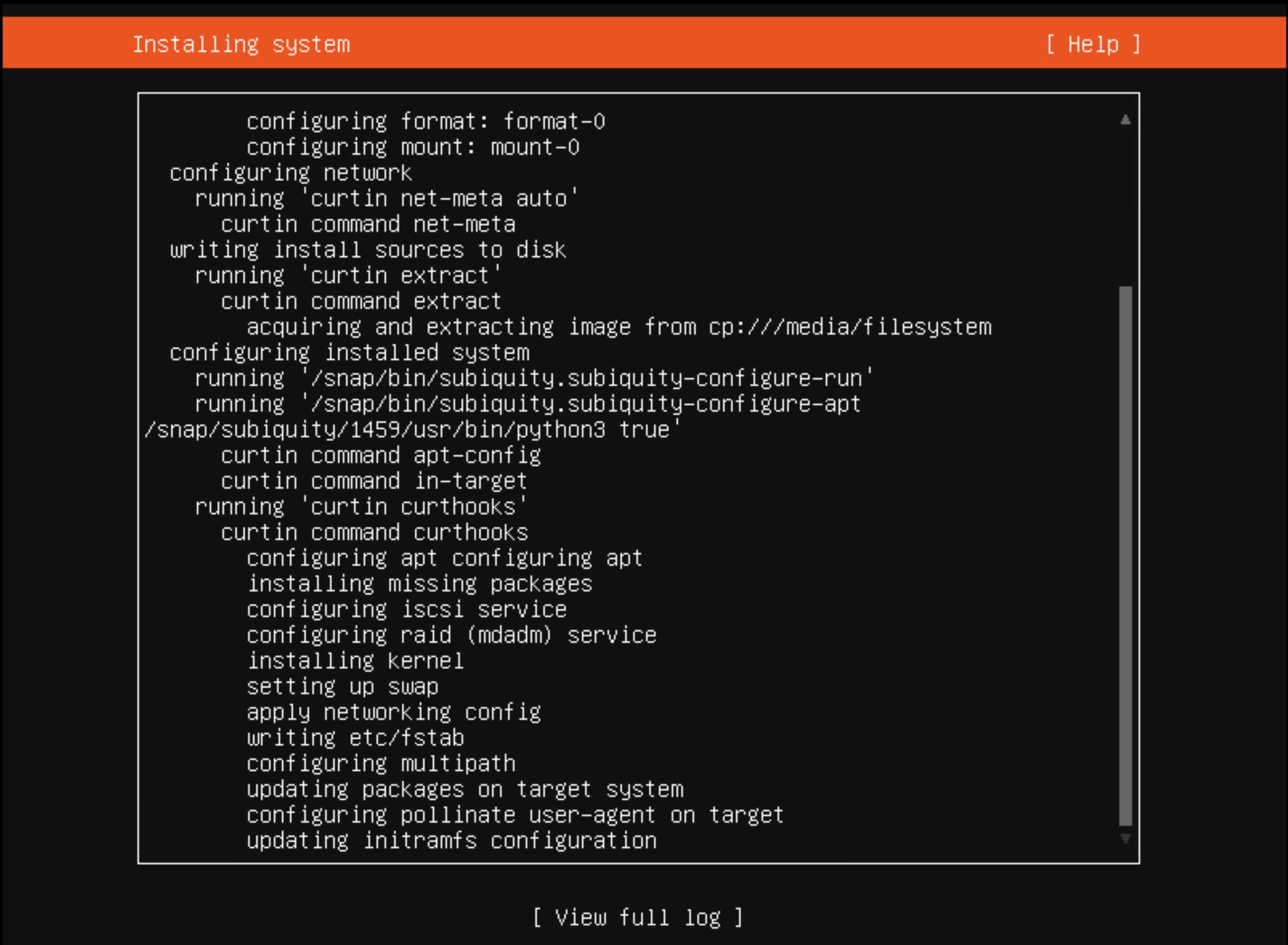 Osmnáctý snímek obrazovky instalace Ubuntu.